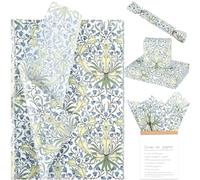 100 Sheets 20 * 14 Inches William Morris Tissue Paper for Gift Wrapping Green Blue Retro Floral Printed Tissue Paper for Gift Bags for Wedding Bridal Shower Tea Party DIY Craft