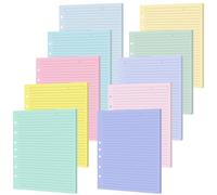 100 Sheets 7-Hole Lined Refills Paper 5.8" x 8.5" Loose Leaf Papers 10 Colorful Line Paper for mini 3 or 7 Ring Binders Junior Size Notebooks for Office School Business Home