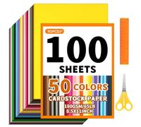 100 Sheets 8.5" X 11" Colored Cardstock, 50 Assorted Colors Construction Paper, Craft Set with Scissors and Ruler, Printer Paper for Scrapbooking, Card Making, DIY Crafts and Decorations