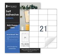 100 Sheets, A4 Sticker Paper, 21 Square Labels per Sheet, Printable Self Adhesive Labels for Inkjet & Laser Printer, 70 x 42.3mm