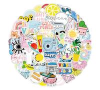 100 Sheets Aesthetic Stickers Pack, Cute Neon Girls Waterproof Vinyl Decals Laptop Stickers for Scrapbook, Luggage, Skateboard, and Water Bottles - Trendy Colorful Sticker for Art and Crafts