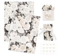 100 Sheets Camellia Flower Tissue Paper with Stickers,20x14 Inch Floral Gift Wrapping Paper for Birthday, Wedding, Baby Shower, Bridal Shower, DIY Crafts and Party Favors