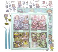 100 Sheets Cute Cartoon Girls Stickers Set - Kawaii PET Transparent Decorative Aesthetic Stickers for Journal, DIY Arts Crafts, Notebook, Photo Album