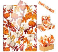 100 Sheets Fall Theme Tissue Paper for Gift Wrapping Maple Leaves Pumpkin Printed Tissue Paper for Gift Bags for Thanksgiving Day Autumn Holidays DIY Craft Supplies