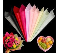 100 Sheets Multi-Color Tissue Flower Wrapping Paper - 10 Vibrant Colors 11.8"x11.8" Non-Woven Waterproof Floral Bouquet Wraps, Each Color 10 Sheets with Removable Lining for Florist Packaging Gift