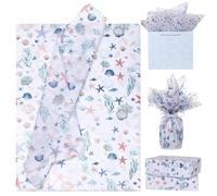 100 Sheets Ocean Tissue Paper for Gift Bags Under the Sea Coastal Ocean Wrapping Paper Starfish Shell Fish Seaweed Print for Birthday,Wedding - 20"×14"