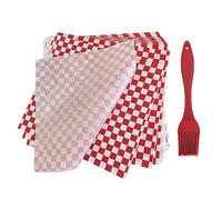 100 Sheets of 30 * 30cm Red Square Greaseproof Paper with 1 Red Oil Brush, Hamburger Paper, Oilproof Sandwich Wrapping Paper, Square Oilproof Packaging