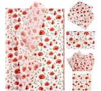 100 Sheets red Poppy Flower Tissue Paper Watercolor red Petals Black Stamens Wild Blossom Art Tissue Paper for Birthday Wedding Bridal Shower DIY Craft