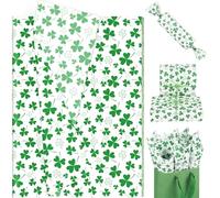 100 Sheets St.Patrick's Day Tissue Bulk, 20" x 14" Green Shamrock Clover Wrapping Tissue Paper Spring Art Tissue Bulk for Irish Party Favors Birthday Holiday Decor Packaging Gift Bags DIY