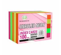 100 Sheets x Flash Cards Paper Revision Cards 5" x 3" Neon Coloured Unruled Index Cards Record Cards 250 GSM Flashcards Notecards Assorted Colours Cue Cards Memo Cards for School Office Note Taking