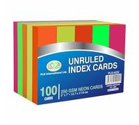 100 Sheets x Flash Cards Paper Revision Cards 5" x 7" Neon Coloured Unruled Index Cards Record Cards 250 GSM Flashcards Notecards Assorted Colours Cue Cards Memo Cards for School Office Note Taking