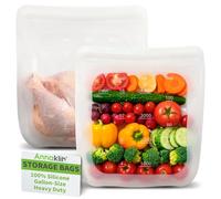 100% Silicone Gallon Freezer Bags, Extra Large Reusable 1 Gallon Silicone Storage Bags Stand-Up Zip-Lock Leakproof for Bulk Food & Large Portions, Freezer Microwave Sous Vide Dishwasher Safe, 2 Pack