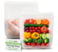 100% Silicone Gallon Freezer Bags, Extra Large Reusable 1 Gallon Silicone Storage Bags Stand-Up Zip-Lock Leakproof for Bulk Food & Large Portions, Freezer Microwave Sous Vide Dishwasher Safe, 2 Pack