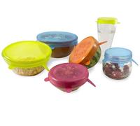 100% silicone stretch lids. ^ sizes to fit tins, bowls, fruit and more. Reusable.