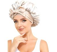 100% Silk Bonnet for Sleeping, 19 Momme Pure Mulberry Silky Hair Wrap with Tie Band Stay On Head, Silk Hair Bonnet for Women, Reduce Frizz (Gold)