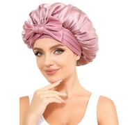 100% Silk Bonnet for Sleeping, 19 Momme Pure Mulberry Silky Hair Wrap with Tie Band Stay On Head, Silk Hair Bonnet for Women, Reduce Frizz (Bean Paste)