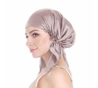 100% Silk Bonnet for Sleeping, Hair Bonnet with Tie Band, Silk Hair Wrap for Hair Care, Large Silk Sleep Cap for Curly Hair, Dusty Rose, M/L