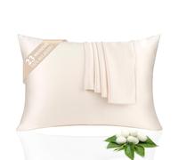 100% Silk Pillowcase 2 Pack for Hair and Skin, Both Sides 23 Momme Grade 6 Mulberry Silk Pillowcases with Hidden Zipper, Soft&Smooth Cooling Pillow Cases (Beige, Standard 20×26)