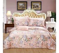 100% Silk Printed Four-Piece Bedding Set Silk Large King Duvet Cover Sheet Pillow Case