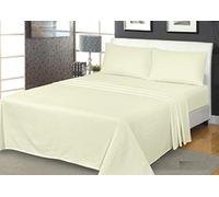 100% Soft Brushed Cotton Flannelette Fitted Sheet Extra Deep available in 7 Colours (Pair of Pillow Case, Cream)