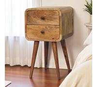 100% Solid Mango Wood Bedside Table with 2 Smooth-Gliding Drawers, Hand-Finished Desk with Nordic Legs, 30L x 30W x 55H cm, Brown Aosom UK