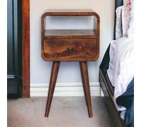 100 % Solid Mango Wood Mini Bedside Table with Drawer and Open Shelf, Hand-Finished Desk with Unique Grain, 30L x 30W x 55H cm, Brown Aosom UK