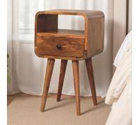 100% Solid Mango Wood Mini Bedside Table with Unique Grain, Handcrafted Desk with Drawer and Open Shelf, 30L x 30W x 55H cm, Brown Aosom UK