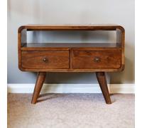 100 % Solid Mango Wood Mini Media Unit with Smooth-Glide Drawers and Open Slot, TV Unit with Unique Grain, 30L x 60W x 45H cm, Brown Aosom UK