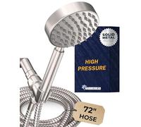 100% Solid Metal Hand Held Shower Head Set with 2.5 GPM High Pressure Spray Wand, 72" Long Stainless Steel Hose & Brass Holder Bracket for Hotel Quality, Brushed Nickel