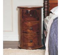 100% Solid Sheesham Wood Bedside Cabinet with Woven Pattern and 3 Drawers, Desk Ideal for Bedroom, Hallway, 32L x 32W x 50H cm, Brown Aosom UK