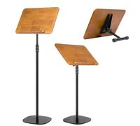 100% Solid Wood 5 in 1 Dual-use Sheet Music Stand & Desktop Book Stand, Height Adjustable from 23.6-59 in, Floor Reading Stand with Page Clip for Cookbooks, Sheet Music, Projector (with a T-Shaped)