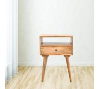 100% Solid Wood Bedside Table with Spacious Drawer and Open Shelf, Hand-finished Crafted Desk for Bedroom, 35 x 45 x 57 cm, Brown Aosom UK