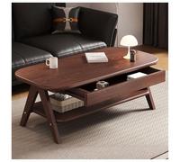 100% Solid Wood Coffee Table for Living Room, 2-Tier Living Room Table with 2 Drawers and Shelf Storage, Mid Century Modern Center Tables for Home, Wooden Coffee Table,Walnut,39in/100cm
