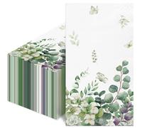 100 Spring Watercolor Eucalyptus Paper Napkins, Elegant Guest Party Supplies for Wedding Bathroom Decor
