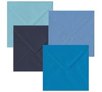 100 Square Blue Colour Envelopes. 4 Blue Shades of Square 155mm Gummed Blue Envelopes.