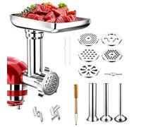 100% Stainless Steel Meat Grinder for KitchenAid Mixer, Dishwasher Safe with 3 Sausage Stuffers & 4 Grinding Plates, Anti-Corrosion Anti-Corrosion Polished Design（Not include the KitchenAid Mixer）