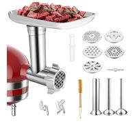 100% Stainless Steel Meat Grinder for KitchenAid Mixer, Dishwasher Safe with 3 Sausage Stuffers & 4 Grinding Plates, Anti-Corrosion Anti-Corrosion Polished Design（Not include the KitchenAid Mixer）