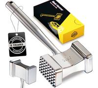 100% Stainless Steel Meat Mallet Hammer Tenderizer, Textured Grip for Superior Control, 1.15lb Single-Piece Chicken Pounder, Large Surface for Faster Tenderizing, 5-Year Warranty, Ablandador de carne