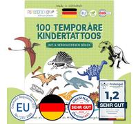 100 stick-on tattoos - skin-friendly dinosaur tattoos for children - child-friendly designs - as a birthday present or gift idea - vegan