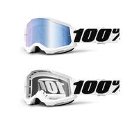 100% STRATA 2 MOTOCROSS MX BIKE MTB GOGGLES EVEREST WHITE CLEAR / MIRROR LENS