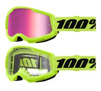 100percent Strata 2 Goggles Green,Pink Mirror Pink Lens/CAT3 Mirror Pink Lens/CAT3 Neon Yellow