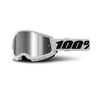100% Strata 2 Goggles | Mirrored & Clear Lens Options | MTB/MX Goggles - Anti-Fog, Sweat-Absorbing Foam, Silicone Strap | Adult Off-Road Riding Eyewear Protection (White, Silver Mirro)
