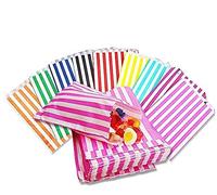 100 - Striped Candy Paper Bags for Sweet Flavor Buffet Wedding Cake Gift Shop (5'' X 7'') (Assorted, Qty: 100 Bags)