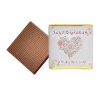 100 Swirly Heart Theme Personalised Chocolate Wedding Favours (Milk)