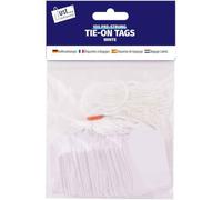 100 Tie On Tags Pre Strung White Paper Card Label Gift, Tags Price Labels with String, 36 x 53 mm, Just Stationery
