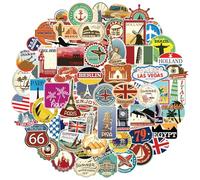 100 Travel Stickers, World Famous Country Landmark City Logo Sticker for Suitcase Scrapbook Laptop MacBook