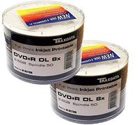 100 Traxdata DVD+R Double Layer DL 8x 8.5GB 240 minutes White Inkjet Blank Printable Dual Layer Discs Shrinkwrap by Natureinks