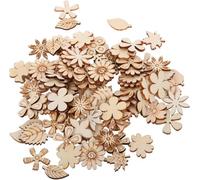 100 Unfinished Birch Wood Flower Cutouts, 1.2mm Thick Natural Wooden Leaf Craft Supplies for DIY Decor, Scrapbooking and Home Decoration (100PCS)