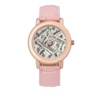100 US Dollars Women's Leather Watch Easy Reader Minimalist Wristwatch Pink Rose Gold Strap Watches