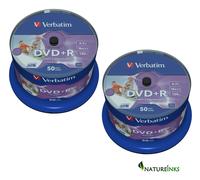 100 Verbatim 43512 Blank DVD+R 16x 4.7GB DVD Printable No-ID Discs Taiwan